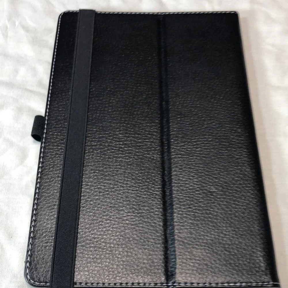 Black Leather Folio Tablet Cover with Closure Strap fits 10.4 tablet